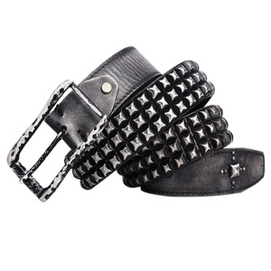 Cinturón Unisex Punk <span class=keywords><strong>de</strong></span> Estilo Americano con Hebilla Japonesa, Remaches <span class=keywords><strong>de</strong></span> Aleación, Diseño <span class=keywords><strong>de</strong></span> Cabeza <span class=keywords><strong>de</strong></span> <span class=keywords><strong>Caballero</strong></span>, Cuero Vacuno <span class=keywords><strong>de</strong></span> Primera Capa, Patrón Geométrico, Personalizado y Moderno - Product Image 1