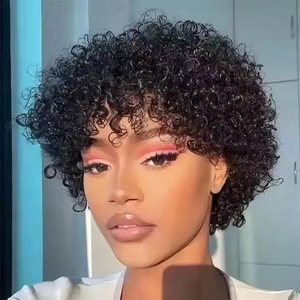 ส่งฟรี วิกผมแท้ 100% จากบราซิล แบบ <span class=keywords><strong>Afro</strong></span> Curl สั้น ตัดทรง Pixie  วิกผมหยิกสำหรับผู้หญิงผิวสี - Product Image 4