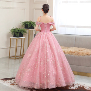 Women's Pink Off Shoulder Ball Gown With Star Embroidery Wedding Evening Dress Stage Performance Costume - Product Image 4