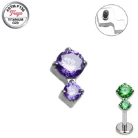 Fashion Stud Diamond Earrings for Women Colorful G23 Titanium Piercing Jewelry Flat Tragus Snug Double Zircon Gemstone Earrings