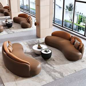 Ensemble Canapé de Bureau en Cuir Moderne et Table Basse pour Appartement et Hall d'Accueil d'Entreprise - Product Image 4