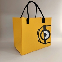 Pochette à stylos en feutre jaune vif avec motif de dessin animé mignon, fermeture à bouton-pression, taille personnalisable, grande capacité, pour le bureau et les trajets quotidiens