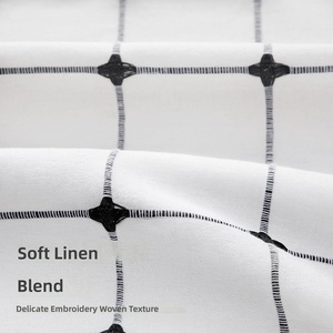 <span class=keywords><strong>Rideau</strong></span> de <span class=keywords><strong>douche</strong></span> luxueux sans perçage, style bohème à pompons et à carreaux, en faux lin, design moderne et minimaliste pour la séparation des espaces de salle de bain - Product Image 2
