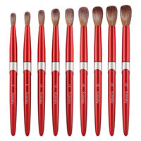 Kit de pinceaux à ongles en poils de Kolinsky sur mesure, 9 tailles, manche en métal rouge brillant, outils à ongles OEM ODM