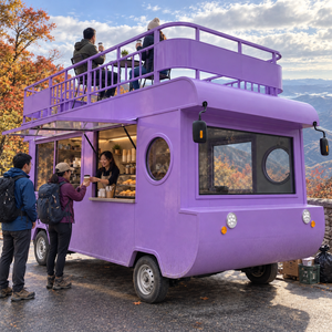 Carro de comida tipo cápsula morado, con techo, utilizado para la venta de helados, café, té con leche y hot dogs al aire libre. - Product Image 5