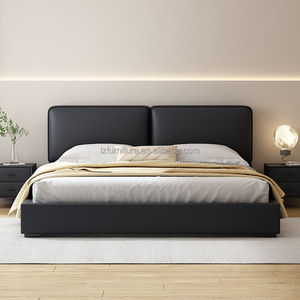 Modern Simple Genuine Leather <b>Bed</b> with <b>Soft</b> Solid Wood <b>Frame</b> Convertible Feature and Storage Function - Product Image 2