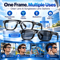 Lunettes Intelligentes IA avec Caméra 8MP, Photos 32MP, Vidéo 2K, WiFi 4, Bluetooth 5.3, Traduction, EIS Anti-tremblement, Activation Vocale, IP65, 35g, Protection Lumière Bleue
