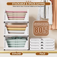 Organisateur de placard pliable à un seul niveau, panier de rangement en plastique empilable pour vêtements, boîte de rangement pliable pour armoire