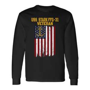 Camiseta de Manga Larga Uss Stark Ffg-31 Veteran con Diseño de Bandera Americana, Cuello Redondo, Unisex, para Adultos, Promocional - Product Image 1