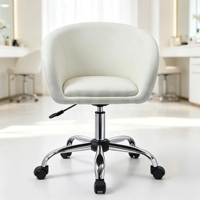 Chaise de coiffure en cuir PVC blanc, réglable en hauteur avec vérin à gaz, base à roulettes chromée, tabouret de salon