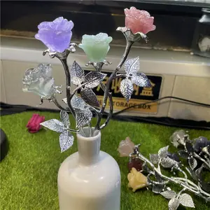 Hete Verkoop Natuurlijke Kristal Dubbele Roos Bloem Voor Bruiloft Geschenken Hone Decoratie Healing