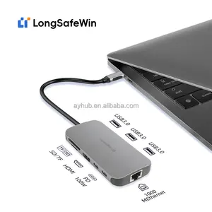 9 trong 1 cổng Ethernet PD USB 3.0 Cổng Loại C để USB Hub