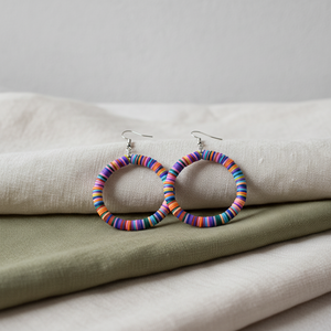 <span class=keywords><strong>Orecchini</strong></span> a cerchio con paillettes di perline Heishi in <span class=keywords><strong>argilla</strong></span> <span class=keywords><strong>polimerica</strong></span> multicolore arcobaleno di moda bohémien - Product Image 3