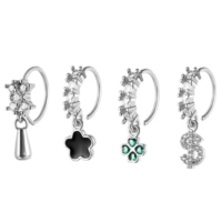 Bijoux de piercing nasal de mode en gros pour femmes, boucles d'oreilles pendantes fines en cuivre, boucles d'oreilles pendantes en forme de fleur, anneau de nez plaqué or