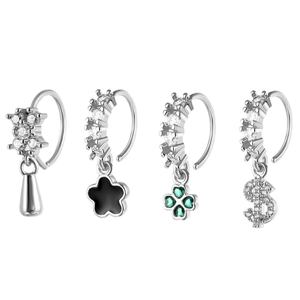 Joyería de moda al por mayor para <span class=keywords><strong>piercing</strong></span> de nariz para <span class=keywords><strong>mujer</strong></span>, pendientes colgantes finos de cobre, pendientes de flor, anillo de nariz chapado en oro - Product Image 4