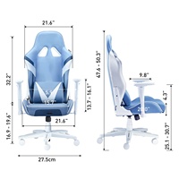 Chaise de jeu Ice Blue AutoFulls C3 Chaise de bureau en PC avec support lombaire Chaise d'ordinateur réglable en cuir PU de style course