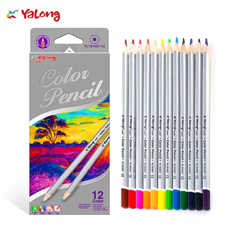 Yalong Luxury Professional 12 Color Soft Poplar-wooden Water Soluble Colored Pencil Set For Kids