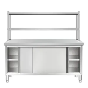 Heavy duty Stainless steel kitchen worktable with shelves