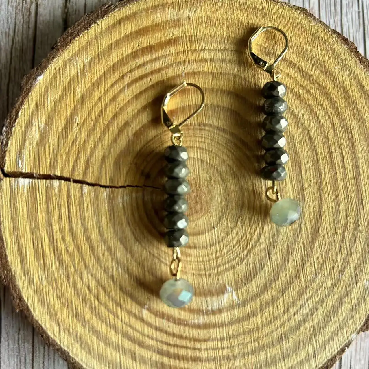 2023 natural stone wire handmade pyrite beaded earrings for women jewelry