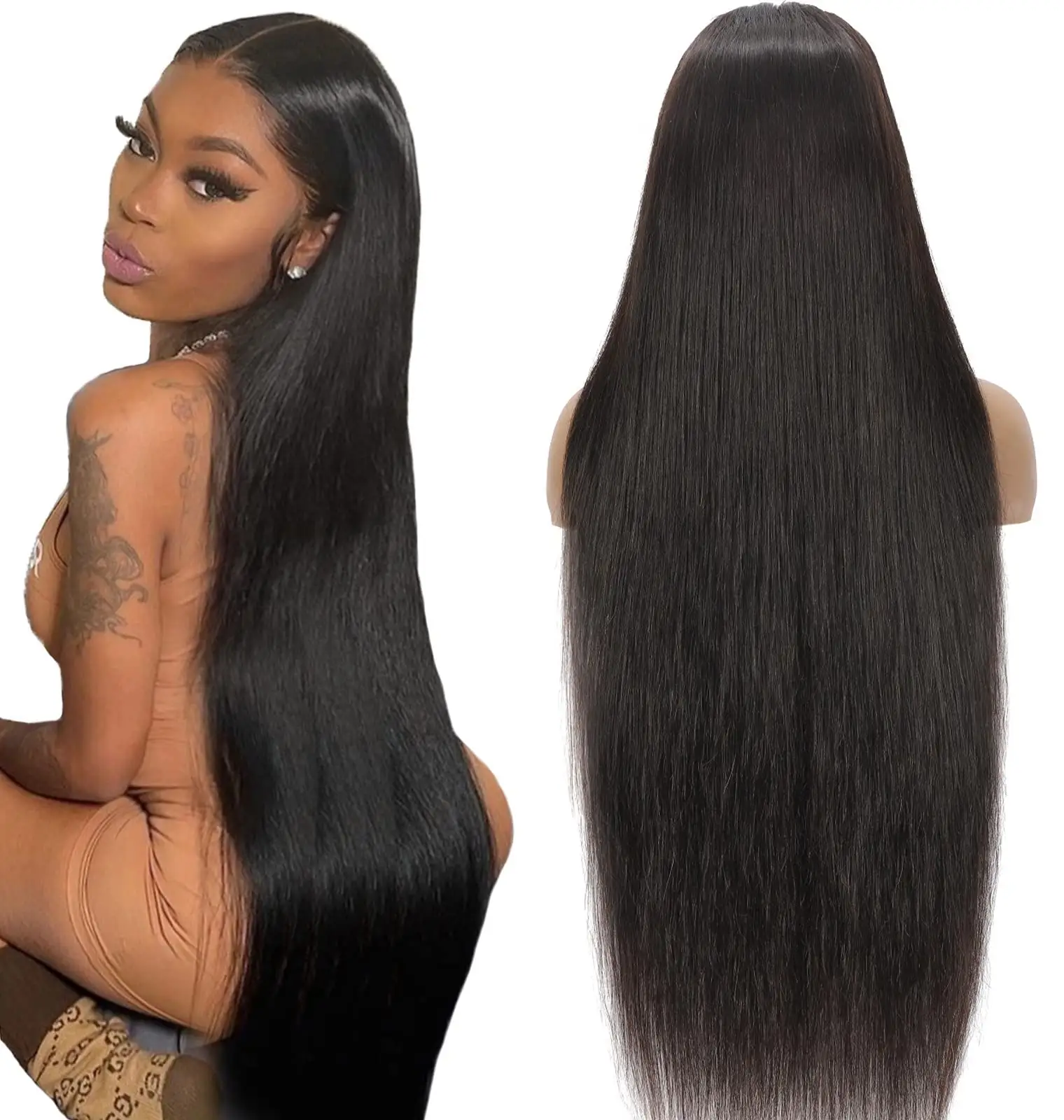 40" HD Lace Wigs13x6 Bone Straight Human Hair Wigs 10a Grade Peruvian Virgin Hair Pre Puckled Glueless Full Lace Front Hair Wigs