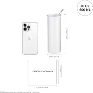 Bouteille isotherme classique en acier inoxydable de 20 oz, sans BPA, anti-fuite, isolation 6-12 heures, mince et droite, blanche vierge pour personnalisation - Product Image 2