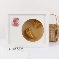 Model Tangan-Kaki Bayi 3D Stereo, Bubuk Klon Jejak Kaki, Bingkai Foto Kayu Gaya Eropa Putih dengan Logo Kustom DIY untuk Suvenir