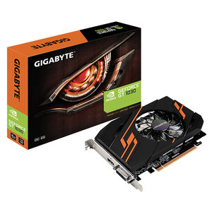 Carte graphique GIGABYTE <span class=keywords><strong>NVIDIA</strong></span> <span class=keywords><strong>GT</strong></span> <span class=keywords><strong>1030</strong></span> OC 2G d'occasion, intégrée avec 2 Go de mémoire GDDR5 64 bits (GV-N1030OC-2GI) - Product Image 1
