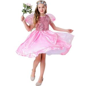 Disfraz de hada rosa para niñas con alas, vestido de satén con corte en A para fiesta de cosplay de Halloween - Product Image 2