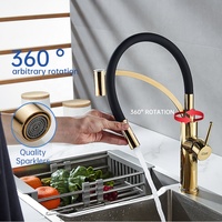 Robinet de cuisine extractible en titane doré avec tuyau courbé en silicone noir, rotation à 360°, mitigeur chaud/froid pour cuisine domestique