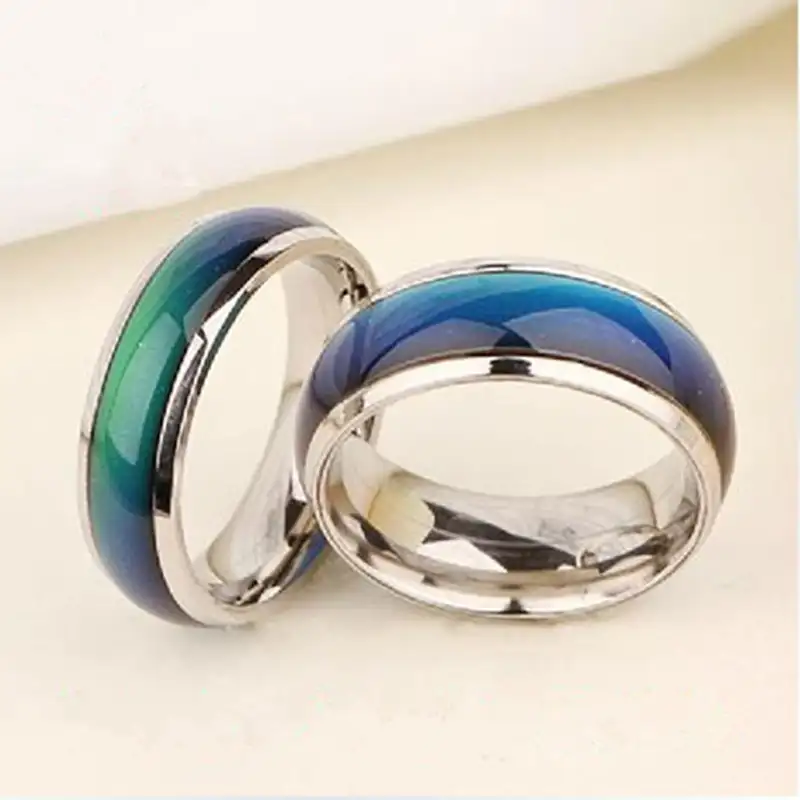 Anillo de estado de ánimo de temperatura de acero inoxidable a prueba de agua de alta calidad para hombres y mujeres, anillo magnético de arco iris para regalos