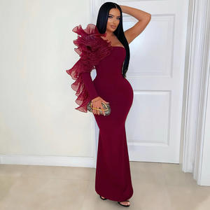 Robe longue asymétrique à volants, extensible et ajustée, pour soirée et clubbing, livraison rapide - Product Image 4