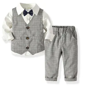 Usa Boy 'S Shirt Met Lange Mouwen En Dubbel Vest Broek Heren Vlinderdas Pak Verjaardagsfeestjurk Voor Baby 'S