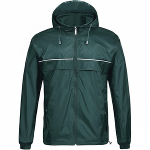 OEM personalizado al por mayor de alta calidad de poliéster impermeable al aire libre de los hombres a prueba de viento negro senderismo con capucha chaqueta cortavientos para los hombres - Product Image 1