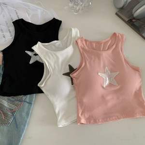 Brodé <span class=keywords><strong>petite</strong></span> étoile pur coton dos <span class=keywords><strong>gilet</strong></span> avec coussin de poitrine enveloppé poitrine fille chaude sans manches vêtements d'extérieur broderie Camisole - Product Image 4