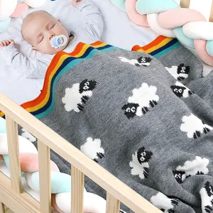 lovely sheep jacquard sweater knitted blanket for baby