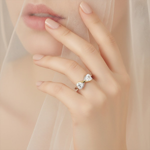 Bague en argent sterling S925 avec nœud papillon et deux cœurs en moissanite, design bicolore, bijou de promesse de mariage, cadeau pour femme - Product Image 5