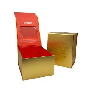 Caja plegable de nuevo diseño, tapa de material de papel dorado, sobre dentro de caja de regalo plegable de laminación mate