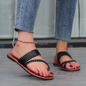 Sandalias de Playa Ligeras con Tiras Tejidas Simples y Punta Abierta para Mujer, Talla Grande, Estilo Europeo Americano, Otoño - Product Image 2