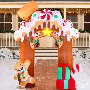 Vente en gros Xmas Blow Ups Grande cour extérieure Led Décoration de cour animée Arche de Noël gonflable