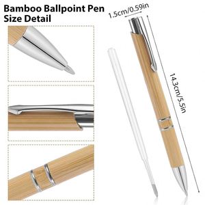 Stylo bille personnalisé en bambou naturel, écologique, double anneau, avec clip métallique argenté, idéal pour les cadeaux - Product Image 3