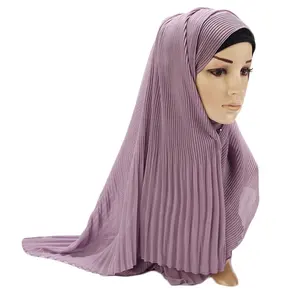 nova hijabs Suppliers-Esmomo — foulard froissé en mousseline de soie pour femmes, Turban couleur unie, style musulman, arabe, hijab