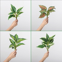 Rangkaian Tanaman Hijau Buatan Aglaonema Berpinggiran Berwarna-warni, Tanaman Palsu Kecil - 35cm, Aksen Dekoratif Plastik untuk Ruang Makan