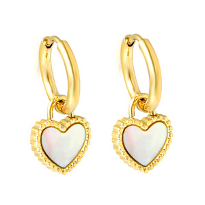 Heart Shaped Huggie <b>Earrings</b> <b>Gold</b> Plated Stainless Steel White Seashell Inlay Fashion <b>Dangle</b> <b>Earrings</b> For Women - Product Image 5