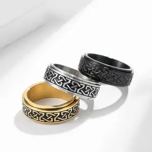 Großhandel Gute Qualität Keltischer Knoten Edelstahl Drehring Entlasten Sie Angst drehbare Ringe Ehering für Paare