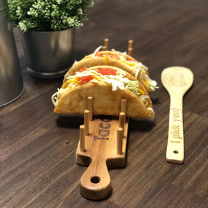 JUNJI Plateau porte-<span class=keywords><strong>tacos</strong></span> en bois Support debout pour la cuisine pouvant contenir 4 <span class=keywords><strong>tacos</strong></span> à coque souple ou dure - Product Image 1