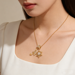Collar con Colgante Doble de Letra Inicial Personalizada y Copo de Nieve, Chapado en Oro de 18K, Cadena de Caja, Joyería para Mujer, Regalo para San Valentín - Product Image 3
