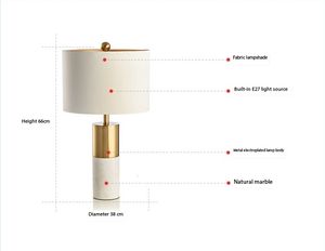 Lumind américain Simple <span class=keywords><strong>Jazz</strong></span> blanc marbre créatif lampe de table cuivre plaqué Villa modèle salon chambre lampe de table de chevet - Product Image 6