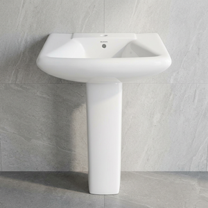 Lavabo de Cerámica Blanca de Calidad de Exportación con Pedestal, Montado en la Pared, para Baño - Product Image 5