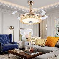 Ventilateur de plafond LED argenté moderne Conversion de fréquence de lustre avec plafonnier caché pour maison salle à manger salon chambre corps en fer