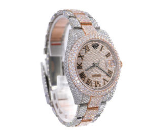 Montre pour homme <span class=keywords><strong>ROLX</strong></span> en or rose avec cadran romain, entièrement sertie de diamants en moissanite, mouvement automatique 22 carats - Product Image 2